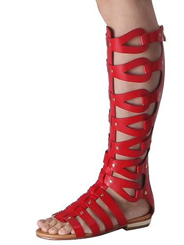 Image of Hanfike Knee High Sandals for Women Gladiator Cut Out Summer Roman Boots