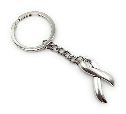 Onwomania Schleife Ribbon Cancer Schlüsselanhänger Metall Glücksbringer in Alu Geschenkbox, ideal zum Verschenken