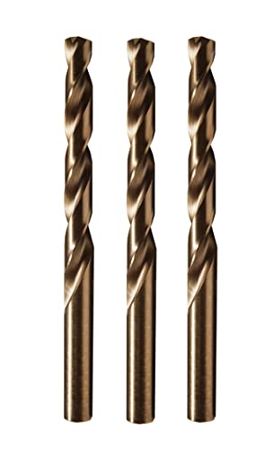 Image of Century Drill & Tool 26818 Cobalt Drill Bit, 9 /32 inch, Pro Pack of 3 | Straight shank, 4-1 /4 inch overall length, 135 point, cuts stainless steel, hard metals & metal