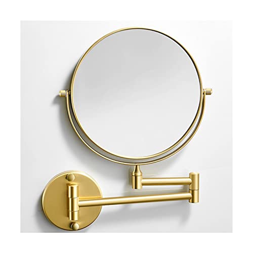 SHUGUANG Espejo de Maquillaje Plegable montado en la Pared, Espejo de Doble Cara de 8 Pulgadas Espejo de Afeitar Redondo Dorado Cepillado Espejo de Belleza de baño Giratorio de 360 ​​°, 1X / 3X Cover
