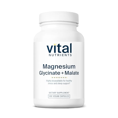 Vital Nutrients Magnesium Glycinate + Malate - 120mg Vegan Magnesium Supplement for Women and Men - Muscle Heart Bone Support* - Promotes Relaxation - Gluten Dairy and Soy Free - 100 Capsules