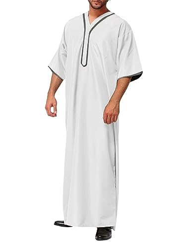 Caftan chemise homme en coton avec col V et manches courtes
