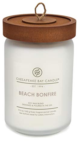 Chesapeake Bay Candle PT40715 Scented Candle, Beach Bonfire (Cedarwood Oak Moss), Large Jar , White