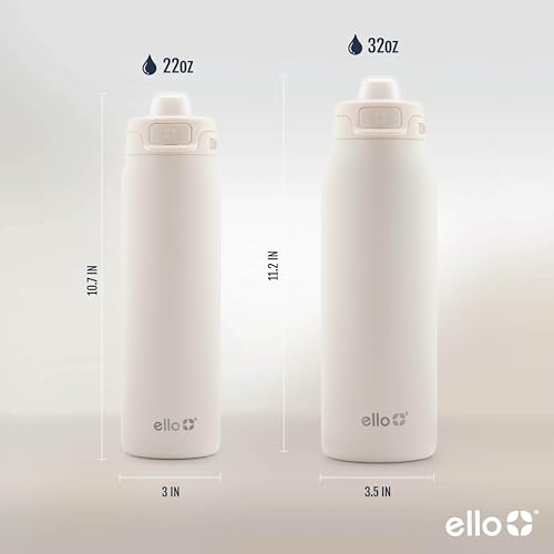 Image of Ello Pop & Fill 32oz Stainless Steel Water Bottle with Quick Fill Technology, Double Walled and Vacuum Insulated Metal, Leak Proof Locking Lid, Sip and Chug, Reusable, BPA Free, Cream