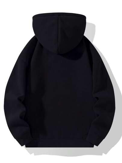 FN3 Men's Cotton Blend Half Zipper Solid Hoodie, Black, Relaxed Fit - Image 2