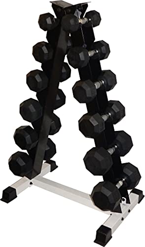 Ader Sporting Goods Rubber Dumbbell Set- 5-30 lb w/Rack & Mat