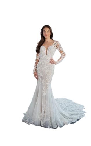 Women's Lace Applique Wedding Dresses for Wedding 2024 Long Sleeve Mermaid Bridal Gowns HC033