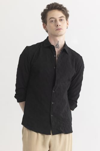 Image of SNITCH Shadotex Black Textured Shirt