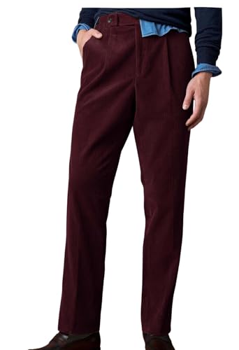 VENNYNG Men's Classic Corduroy Dress Pants Adjustable Waist Relaxed Business Trousers Straight Leg Casual Office Wear