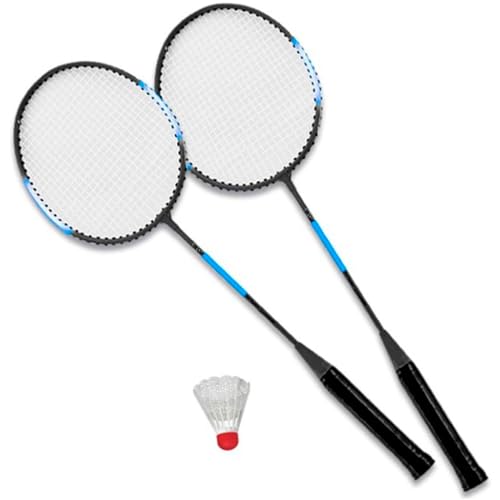 Tradineur - Set de 2 raquetas de bádminton para niños, incluye 1 volante y funda con correa, vacaciones, jardín, playa, 66 x 20 cm, color aleatorio