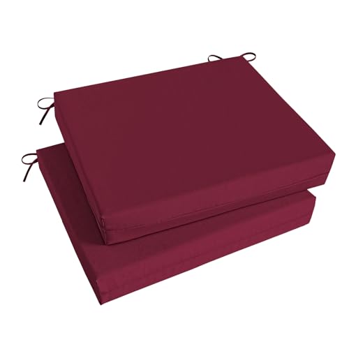 Image of Basic Beyond Outdoor Chair Cushions Set of 2, Square Corner Outdoor Cushions for Patio Furniture, Water Resistant Patio Chair Cushions with 2 Ties, 18.5x16x3, Burgundy