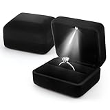 Ring Box with LED Light Velvet Ring Case for Jewelry Display Gift Luxury Auto Lighted Up for Proposal Wedding Engagement Anniversary Couple for Ring up to 2.3 cm (Black, Square 6*5*3.8 cm)
