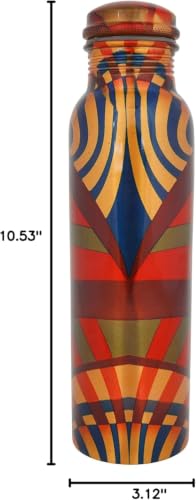 Image of Craft Trade 950ml Printed Pure Copper Water Bottle with Leak-Proof Cap 32oz, Red