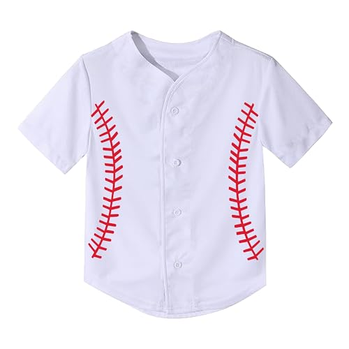 Kids Baseball Jersey Softball Graphic Button Shirt Baseball Outfit for Boys Girls Casual Short Sleeve Tops White 2 Years