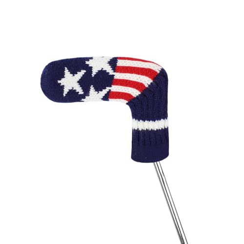 Scott Edward Golf Knitted Blade Putter Cover, Blue Red Star Stripe