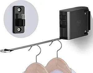 ABHILWY Retractable Clothesline Clothes Line Retracting Outdoor/Indoor, Heavy Duty Adjustable Drying Rope Wire Dryer Widened Belt, Self Adhesive Wall Mount Case with 29 Windproof Hanging Holes Black