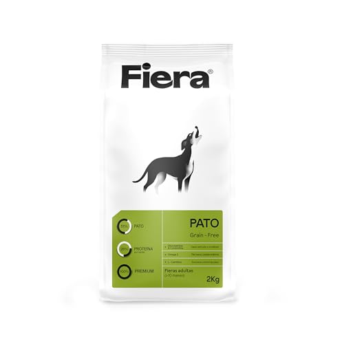FIERA Pienso para Perros Adultos, Comida Perros Seca, Natural, Sin Cereales, Pato Fresco, 2KG, Comida Natural 51% de Pato, Omega 3, Alto en proteínas, Fácil Digestión, Antioxidantes