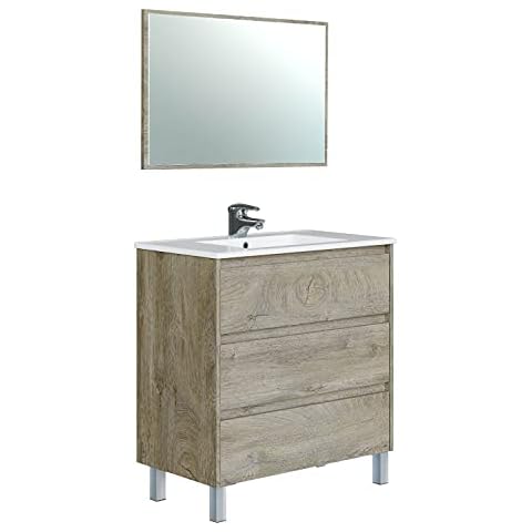 Armario de Baño con 3 Cajones y Espejo Dakota en Roble Alaska Cover