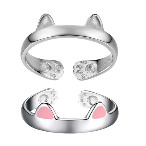 WIRZUL Anillo de plata para mujer con diseño de garra de gato, plata de ley 925, ajustable, chapado en plata, apertura para niñas, joyería de plata para mujer (A)