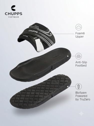 Image of CHUPPS Vertex Black Drift Orthopedic Slippers | Soft Footpharma Footbed | Breathable Ventilation Holes | Lightweight Flip Flops | Anti-Skid Chappals for Everyday For Mens
