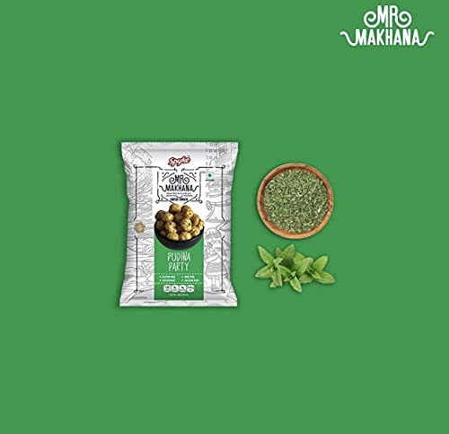 TAJ Gourmet Foods Mr Makhana Pudina Party 75g I Gluten-free I MSG Free I Healthy Snacks I Roasted in Olive Oil I Zero Trans Fat I Rich Calcium I Roasted Makhana & Foxnuts
