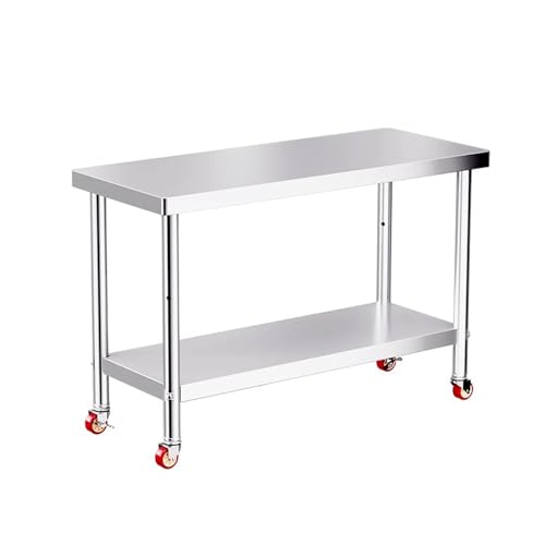 Mesa Acero Inoxidable con Ruedas, Mesa Trabajo con Estante Inferior Ajustable para Restaurante, Hogar Y Exterior(100x50cm/39.3x19.6in)