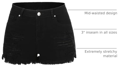 Image of THUNDER STAR Women Mid Rise Ripped Stretchy Jeans Shorts Frayed Raw Hem Casual Denim Shorts
