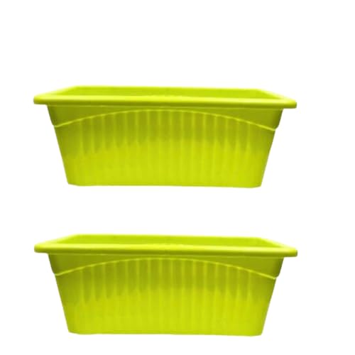 Podhghar Rectangular Plastic Window Pot, Flower Planter for Home, Balcony, Garden, 14 Inches, Pack of 2 (Green)