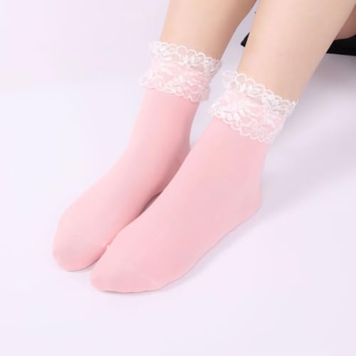Image of Women Lace Ruffle Socks Fashion Fancy Lovely Girl Socks 3 Pairs