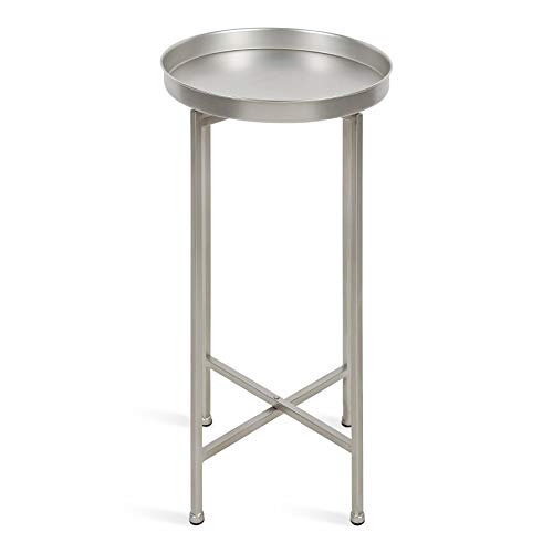 Image of Kate and Laurel Celia Round Metal Foldable Accent Table with Tray Top, 14 inch x 14 inch x 25.75 inch, Silver