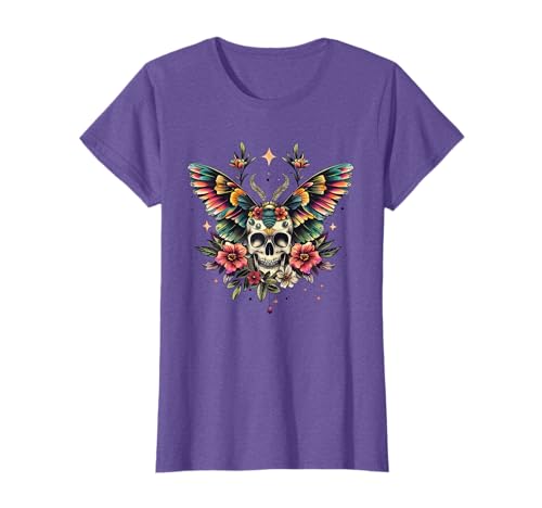 Vintage Death Moth Skull Flower Tattoo Goth Grunge Butterfly T-Shirt