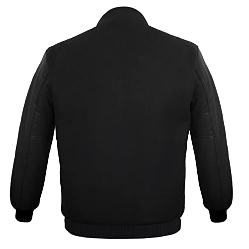 Image of Deckra Men's Varsity Jacket Genuine Leather Sleeve and Wool Blend Letterman Boys College Varsity Jackets XS-5XL