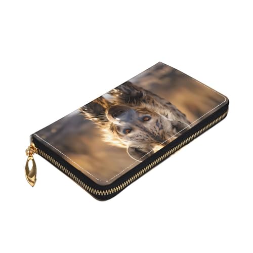 TYUMHLone Hyena Leather long clutch wallet with 12 card slots and 3 full pockets for cash, designed for fashionable women.3