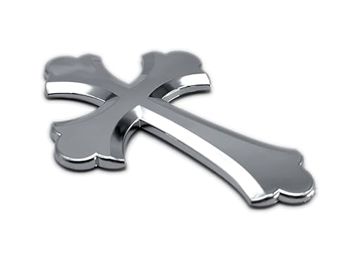 Image of Elektroplate Scalloped Cross OEM Chrome Emblem for Cars, Trucks, and All Auto | Universal Fit at 3.25 inch x 2.2 inch | Weatherproof