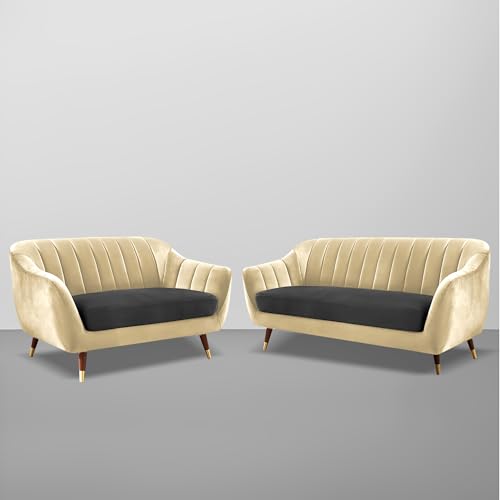 Image of Casaliving Anyse 3+2 Seater Sofa Set for Living Room (Cream Black Fabric) Premium Fabric Sofa