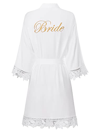 Women's Lace Trim Bride Bridesmaid Robes - Silk Like Bridal Party Robes for Wedding, Embroidered Satin Kimono