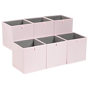 Amazon Basics Cube Organizer Bins, Collapsible Storage Baskets for Shelves, Peony Pink, Pack of 6, 13x15x13″