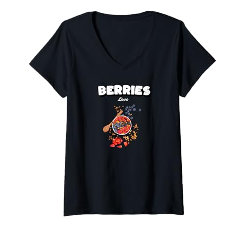 Mujer Arándanos Fresas Moras Frambuesas Frutas Bayas Camiseta Cuello V