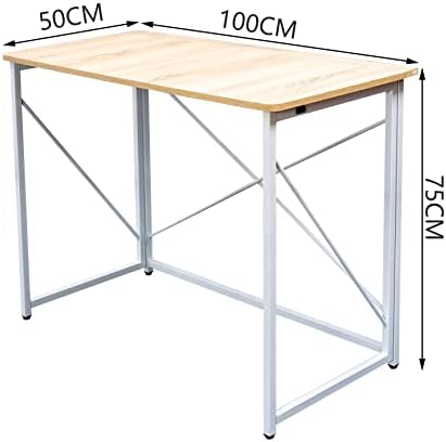 Computer Desk, Folding Office Writing Desk for Small Spaces Student Study Table Foldable Laptop PC Gaming Desk for Home Bedroom Corner Wooden Kids Writing Desk (Beige)