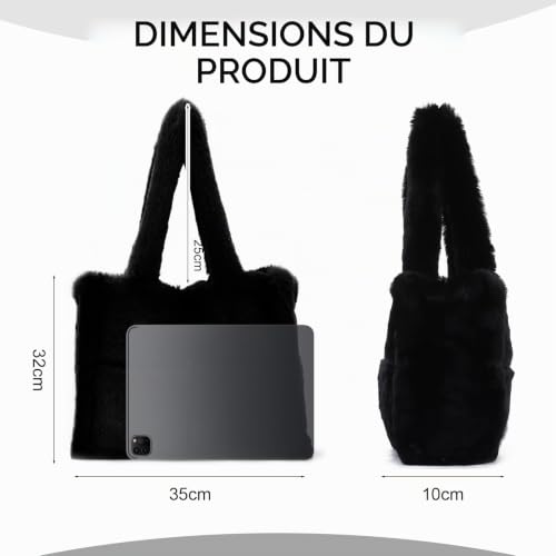 EVEOUT Sac Fourre-Tout en Fausse Fourrure Douce pour Femmes,élégant Sac à Bandoulière en Peluche Fluffy pour Tenues Automne-Hiver – vue 3