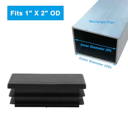 Image of Hitefu Rectangle End Caps, Black, 1 x 2 Inch, 12PCS | Plastic Plugs, Tubing End Caps, Furniture Foot Table Chair Legs, Tube Inserts, Threaded End Blanking Caps Protector