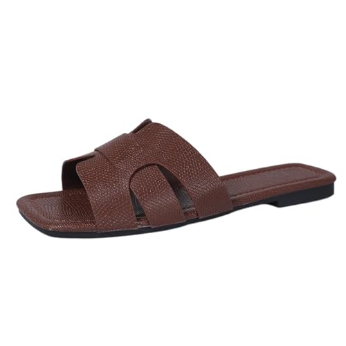 Image of Women's Dressy Casual Flat Sandals, Elegant Comfortable Slip-On Slides with Textured Upper, Versatile Dressy Style for Everyday Wear