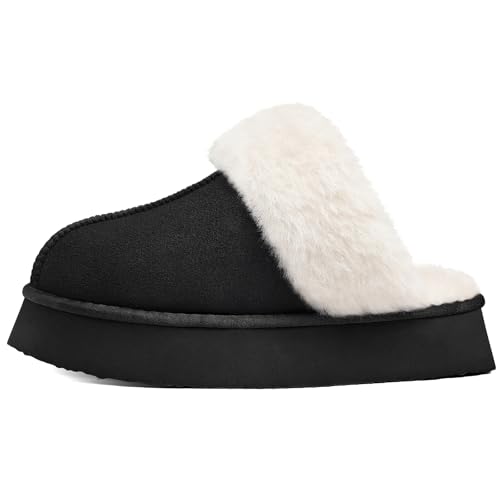 Image of Litfun Fuzzy Memory Foam Slippers for Women Indoor Outdoor House Shoes