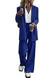 PRETTYGARDEN Women's Fall Two Piece Outfits Dressy Blazer Jacket and Wide Leg Pants Pockets Business Casual Office Suit Sets (Royal Blue,XX-Large)