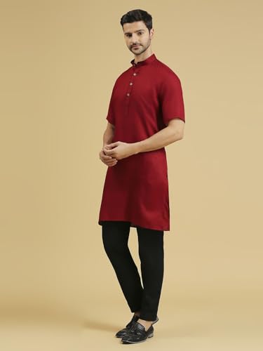 Image of Rajubhai Hargovindas Men's Pure Cotton Woven Design Half Sleeve Kurta