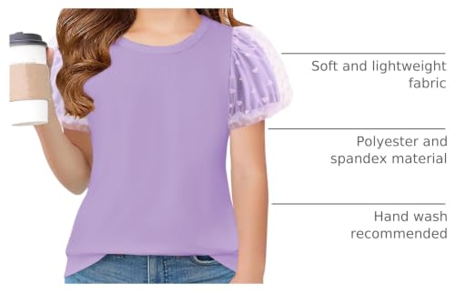 Image of Arshiner Girls Shirts Mesh Puff Short Sleeves Blouse Crewneck Cute Print Summer Kids Tee Tops