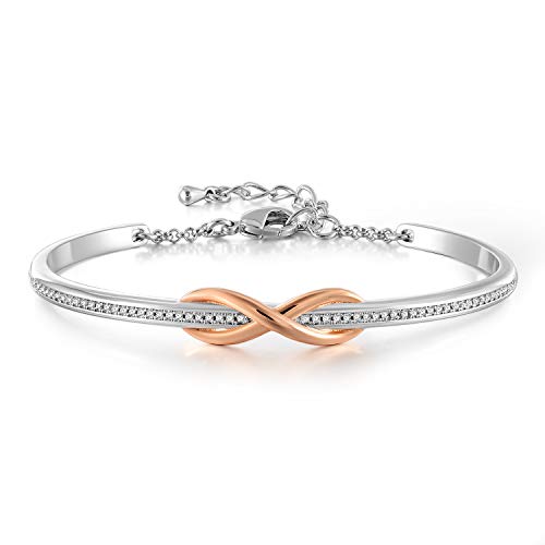 Angelady Classique Bracelet- Infini Bracelet Argent Femme Bracelet Or Rose pour avec des Cristaux, Bijoux Femme Cadeau Anniversaire de Noël Saint-Valentin Fête des Mères idéal pour Maman Femme Cover