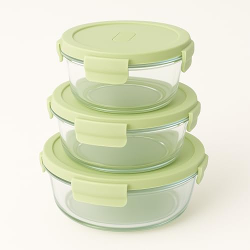 Image of Borosilicate Lunch Box Set of Airtight & Leak-Proof Tiffin Box for Office, School, Men & Women (Light Blue Colour) (Light Green, 400 ml - 3)