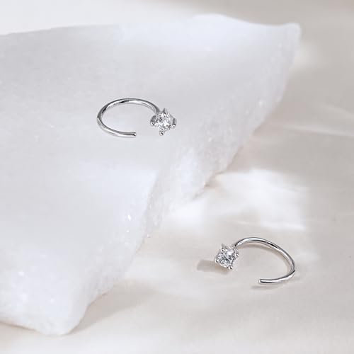CHIC & ARTSY Threader Hoop Earring 925 Sterling Silver CZ Pull Through Hoop Earrings Small Open hoop Earrings Backless Earrings for Women4