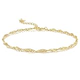 KYAYE Tobilleras de oro de 14 quilates para mujer, pulsera de tobillo de oro para mujer, cadena de Singapur que imita ondas suaves, pulseras de tobillo de Singapur para mujer